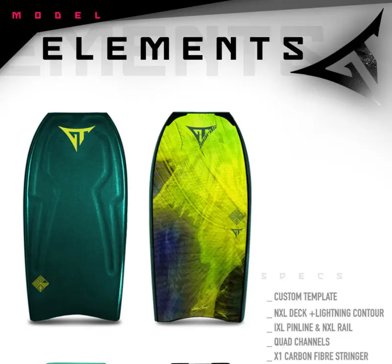BODYBOARDS Model TERRE - PP Core | HDPE Graphic | 1x Tubular Stringer | Mesh | Quad Channels | Crescent Tail