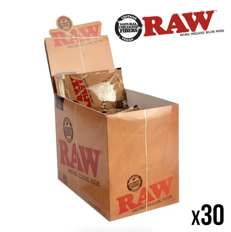 FILTRE TABAC RAW SLIM EN CELLULOSE 6MM X30 BOITES DE 200 FILTRES